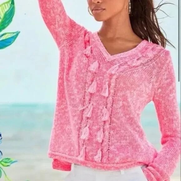 Lilly Pulitzer Vibrant Pink V-Neck Sweater - Picture 2 of 5